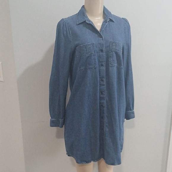 MADEWELL Denim Puff-Sleeve Shirtdress in Harris Wash sz M, gentle Used - Picture 5 of 13
